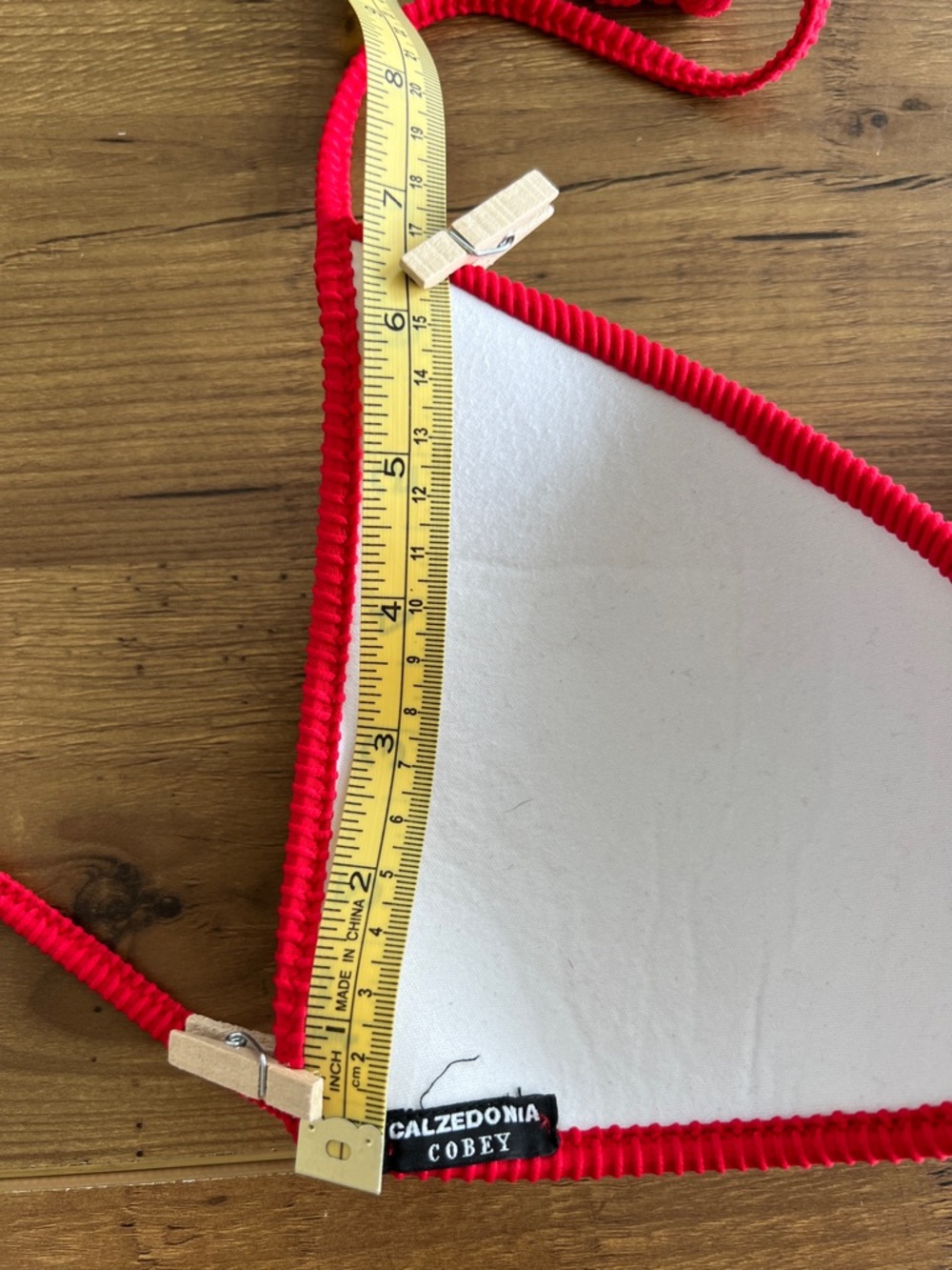 Red Ribbed Lace-Up Triangle Bikini Top - Picture 8 of 8
